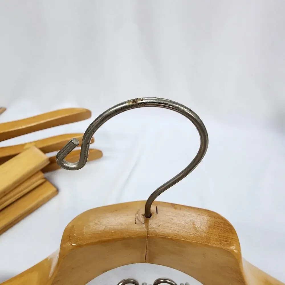 4 Heavy Wooden Suit Hangers 17 Inch Jacket Hanger w/ Trouser Clamp 10” Natural